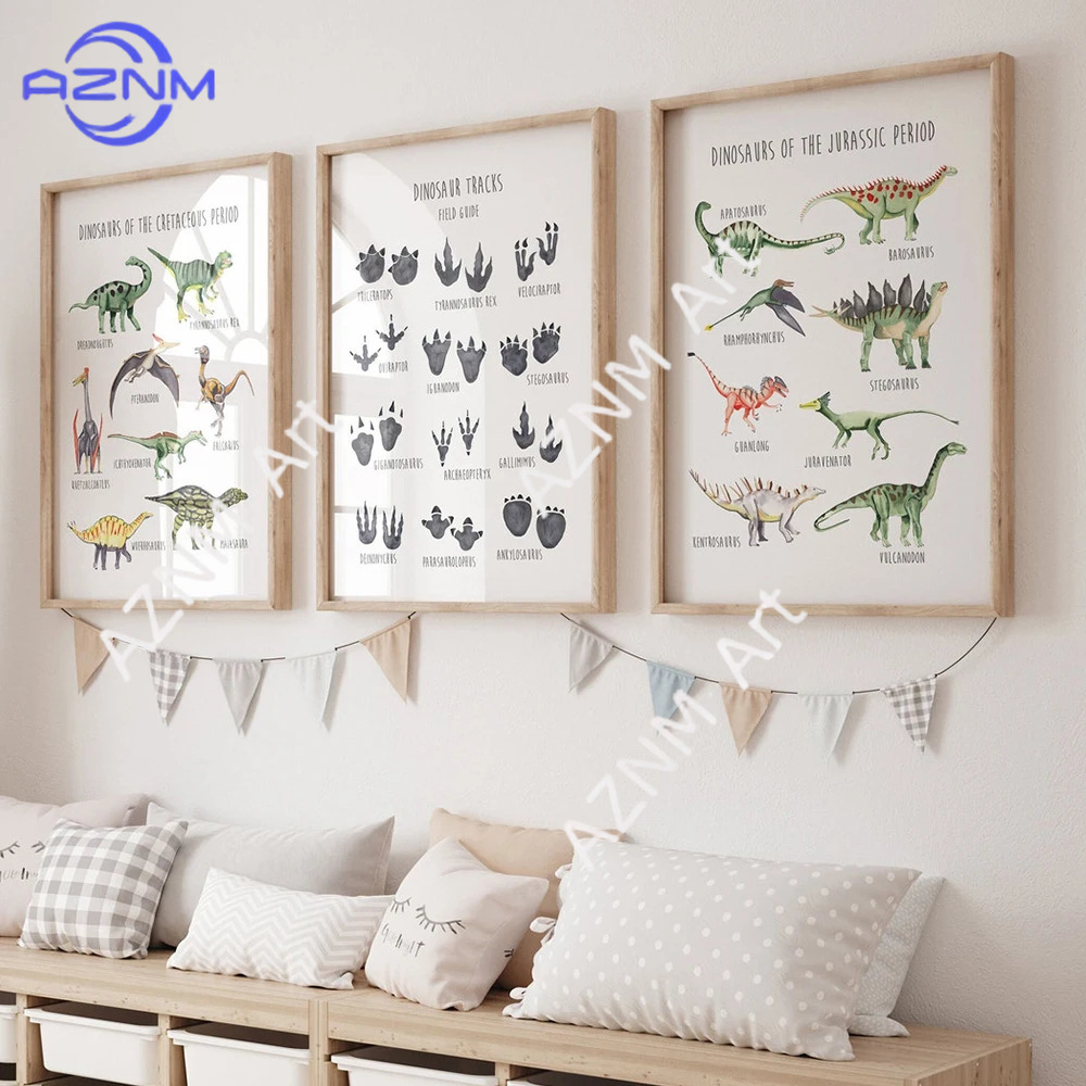 Kids Education Material - 1/3 SZT., Plakat edukacyjny z dinozaurami